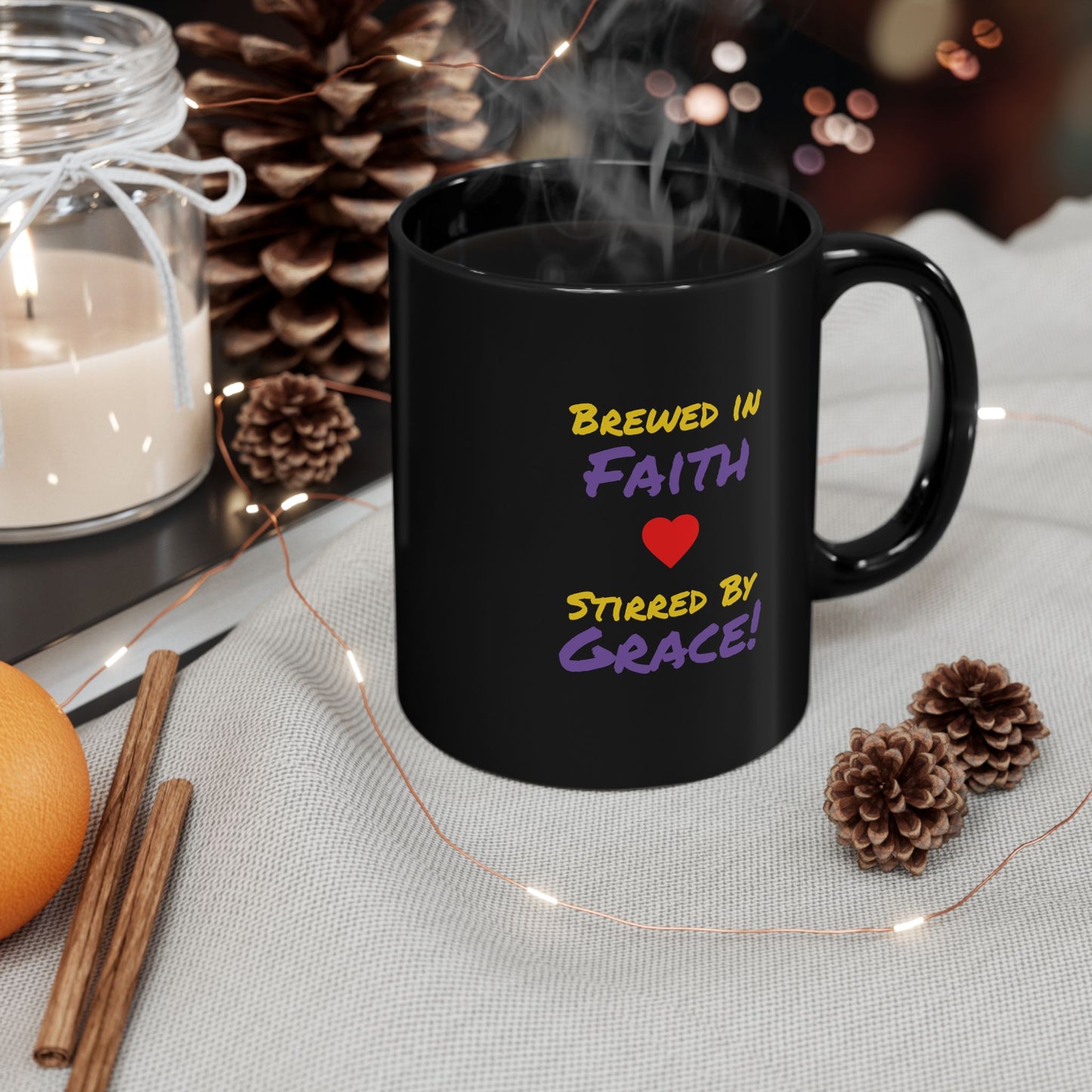Faith - Grace Black Coffee Mug — Positive Inspirational Gift (11oz, 15oz)