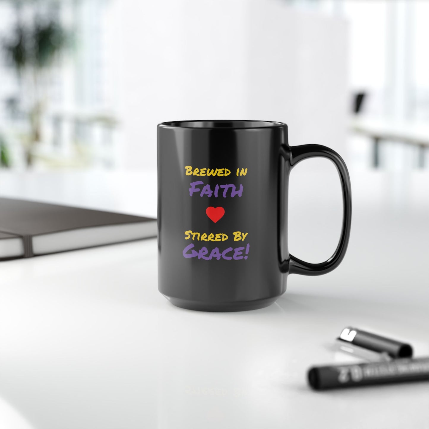 Faith - Grace Black Coffee Mug — Positive Inspirational Gift (11oz, 15oz)